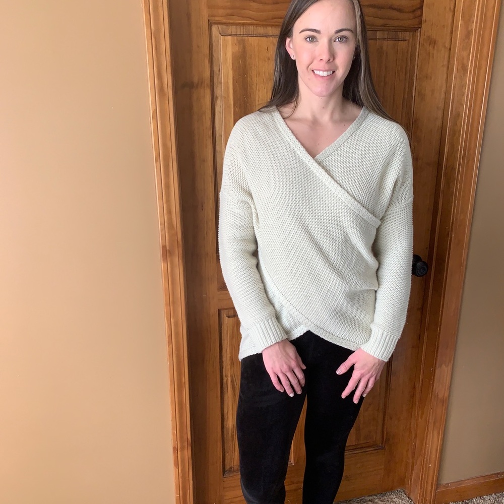Cream cross over soft knit sweater